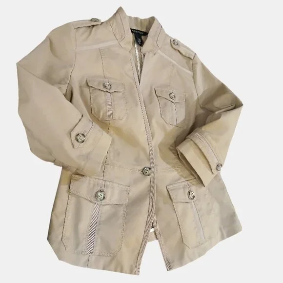 WHITE HOUSE BLACK MARKET Golden Tan Jacket with Satin & Button Details - Picture 5 of 11